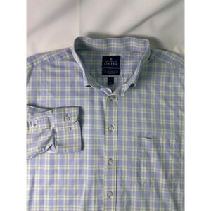 Stafford Travel Broadcloth Fitted Dress Shirt Mens 18 36-37 Plaid Easy Care